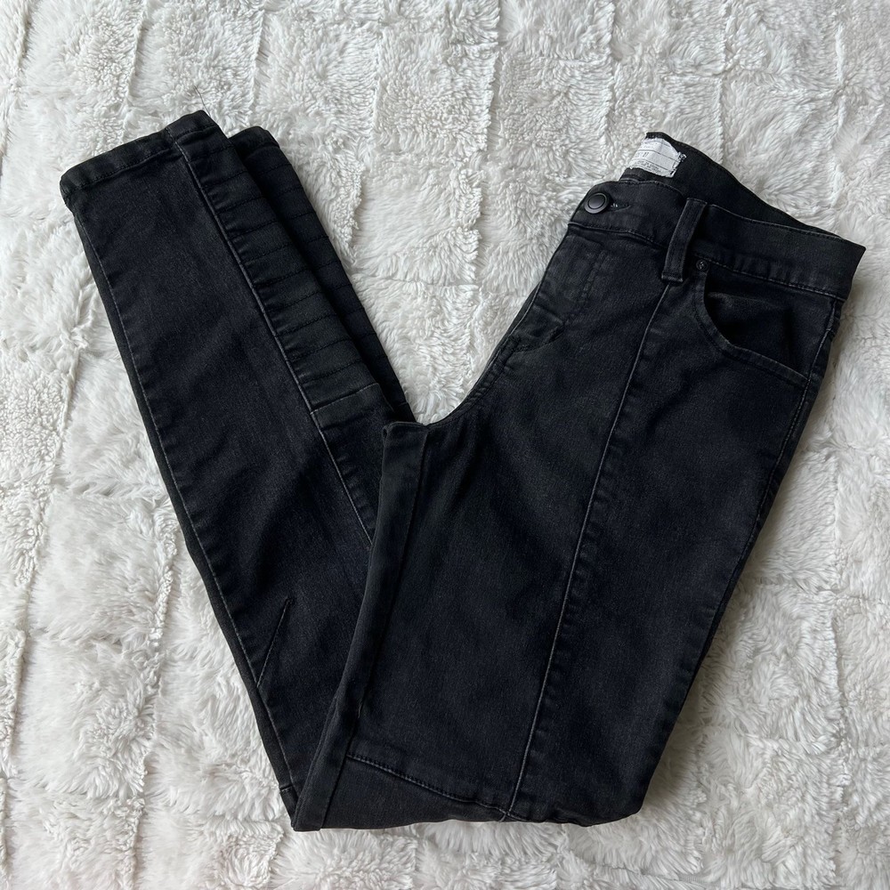 Free People Washed Black Moto Skinny Jeans 27 - Picture 1 of 10